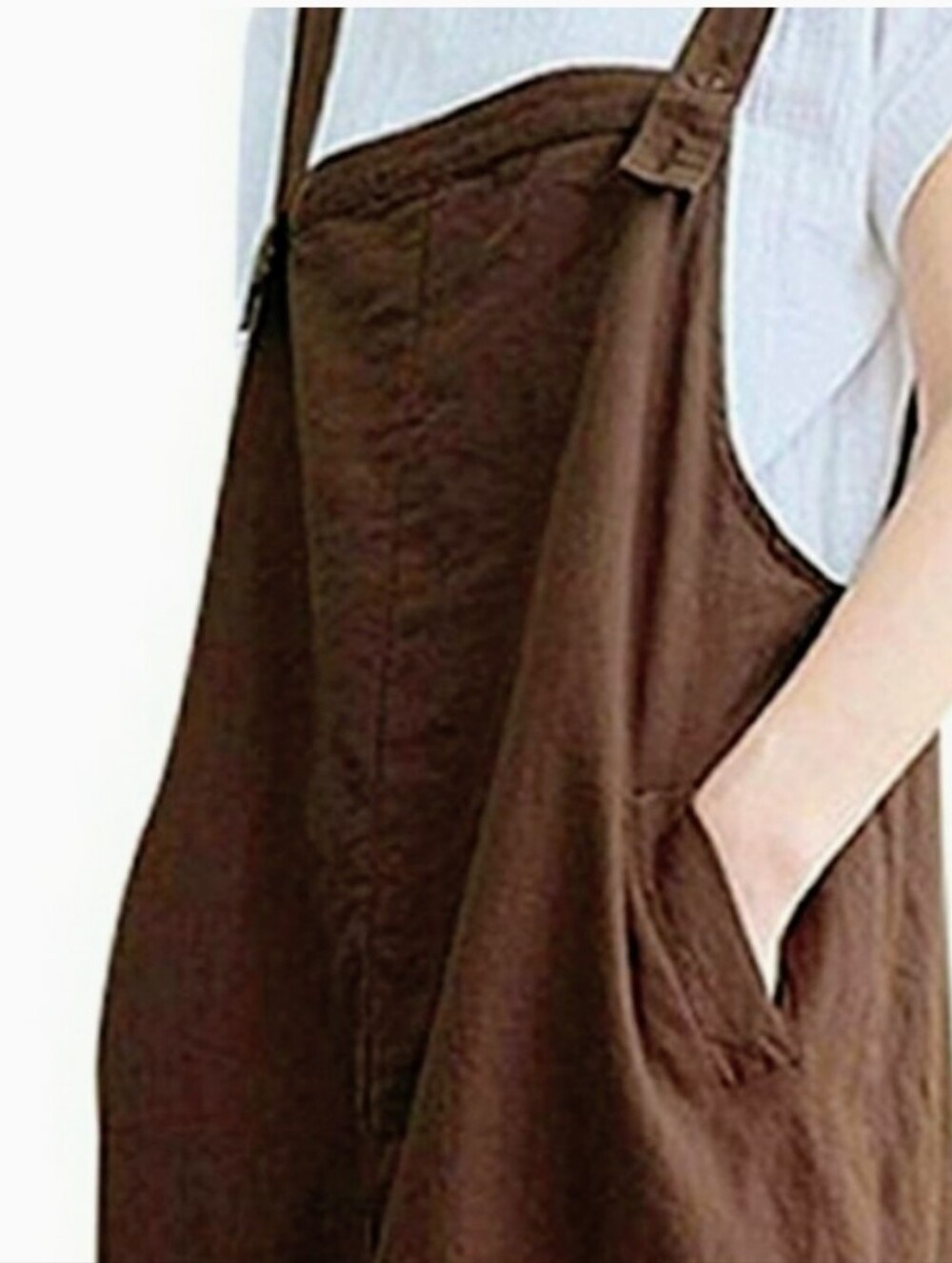 Zanzea Brown Cotton/Linen Bib Dress